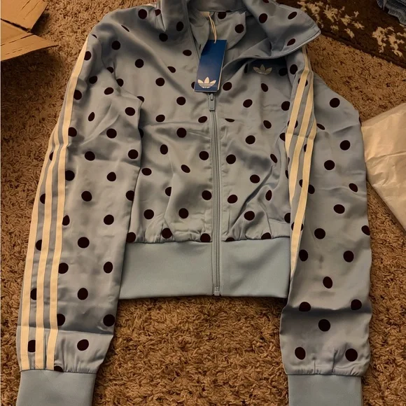 adidas Light Blue Polka Dot Track Jacket with Cream Stripes - Picture 1 of 1